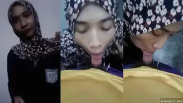 Jilbab Cantik Seksi Emut Kontol Pacar Sampe Crot